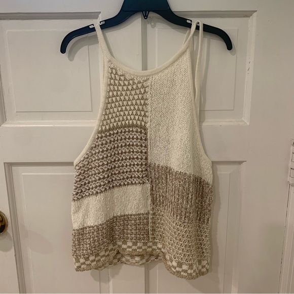 By Anthropologie Elliotte Lurex Sweater Tank Tie Strap Neutral Metallic Size XL - Picture 4 of 13